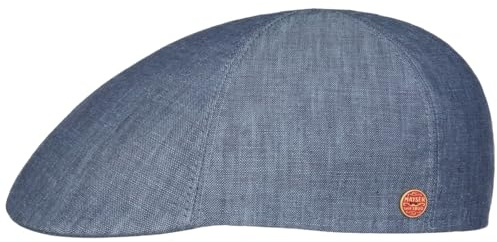 Mayser Paddy Leinen Flatcap Schirmmütze Schiebermütze Herren - Made in The EU mit Schirm, Futter Sommer Frühling-Sommer - 58 cm blau