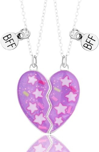 MenYiYDS - 2 Pcs BFF Halskette Freundschaftskette lila herzförmiger Sternschmuck Anhänger beste Freundin Mädchen Halskette Mädchen Geburtstag Geschenk Anhänger Kette Geschenk (lila Herz)