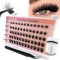 Selbstklebende Wimpern Cluster Kit with Lashes Curler, vorgeklebte Wimpernbüschel 60 Stück Flauschiges C Curl Einzelwimpern 8-16mm Kein Kleber Kein Entferner benötigt DIY Wimpernverlängerung Kit(FD24)
