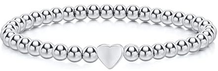 Herzarmband Freundschaftsarmband Armband Damen Herz Armband Damen Edelstahl-Silberarmband Freundschaftsarmband Kugelarmband Armbänder mit Herz Charm Geburtstag Geschenke Schmuck für Frauen