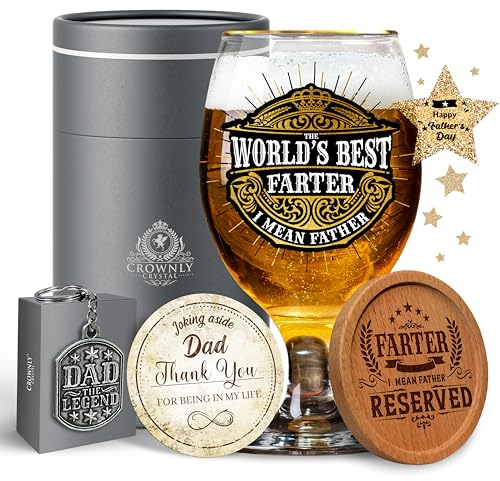 CROWNLY CRYSTAL® Funny Beer Glasses for Dad - Personalised Gifts for Men - Dad's Birthday Present