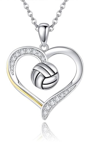 DAYLINLOVE Volleyball Halskette 925 Sterling Silber Volleyball Herz Anhänger Volleyball Schmuck Geschenke für Frauen Mädchen Sport Liebhaber