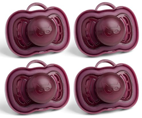 Herobility Gentle Pacifiers – Protective case – BPA-free – Large air vents – Newborn – 6 months – 4-pack – Merlot