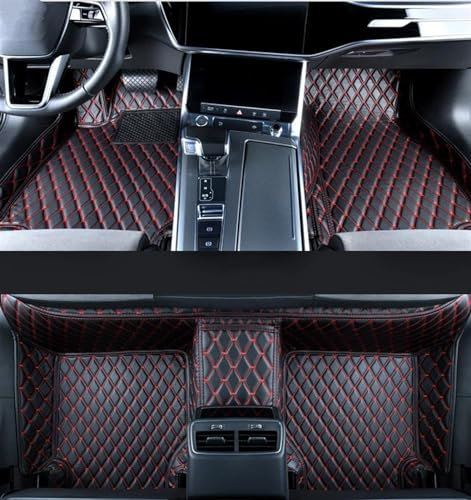 SKINII Automatte Fußmatte Leder Auto Fußmatten Für Jeep Für Wrangler Für JK 2011-2017 Auto Innen Zubehör Teppiche Teppich Fuß Pads Gummifußmatten(Schwarz Rot)