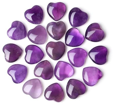 QINJIEJIE 20 Stück Amethyst Herz Edelsteine Heilung Kristall Set Natürliche Steine Liebe Herz Stein Reiki Kristalle für Meditation 0,6 Zoll