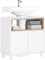 SoBuy Mueble Bajo Lavabo de Baño Estrecho con Puerta y 2 Estantes – Armario Auxiliar Baño Resistente a la Humedad, Diseño Blanco y Madera, 60x30x61 cm, BZR148-W