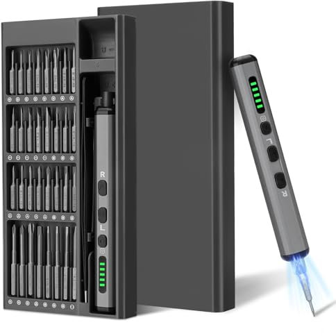 Yerbay Tournevis électrique précision,68 en1 Mini Tournevis électrique Magnétique,avec 64 embouts magnétiques S2,avec LED couple 5 positions,pour les iPhones,les ordinateurs portables,les lunettes