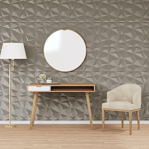 Wenjingqi-356927 Wandpaneele, 24 Stück, Diamant, grau, Beton, 50 x 50 cm, XPS 6 m²