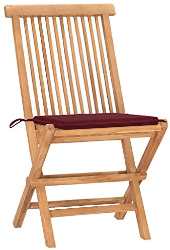 Kangmusi 3-TLG. Garten-Essgruppe mit Kissen Klappbar Massivholz Teak, Rot 3063207