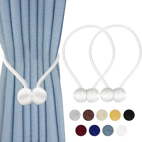 TopHomer 2 Stück Magnetische Vorhang Raffhalter, 10 Farben | Für Wohn-/Schlafzimmer, Bad & Esszimmer, passt zu Vorhängen/Gardinen/Duschvorhänge (Weiß)