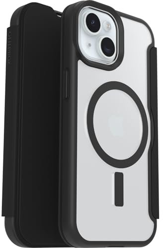 OtterBox React Series Folio Case for iPhone 16e, 15, 14, 13, Shockproof, Drop proof, Protective Folio with Card Holder, Tested to Military Standard, Clear/Black, No Retail Packaging