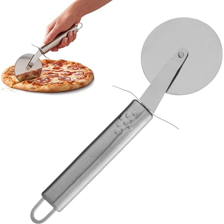 Premier Housewares Stainless Steel Pizza Cutter with Satin Handles | Secured Grip Pizza Cutter for House Parties | Ergonomic Design Cutter for Restaurants | Versatile Pizza Cutter