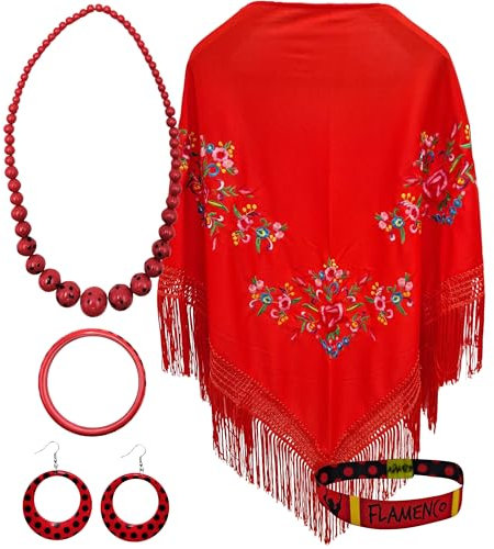 Planta Color Schal mit Blumenstickerei mit Zubehör, Rot, 3 Blumen, 42