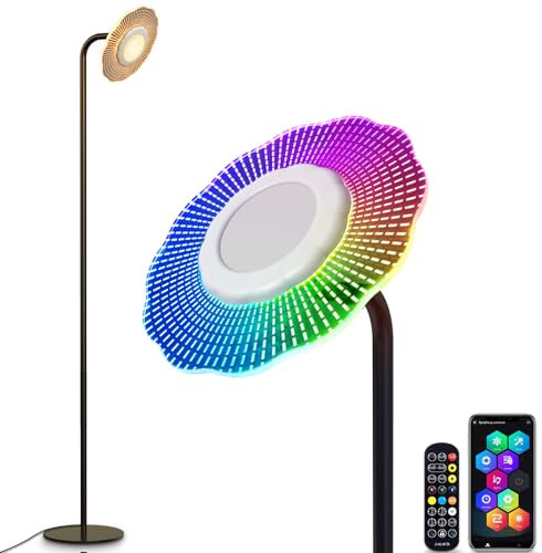 LED Stehlampe Wohnzimmer, LED Deckenfluter Dimmbar mit Fernbedienung & APP-Steuerung, 16 Millionen Farben Standleuchte,300 Szenenmodi,Musikmodus&Timing-Funktion RGB Deckenfluter mit Leselampe Dimmbar