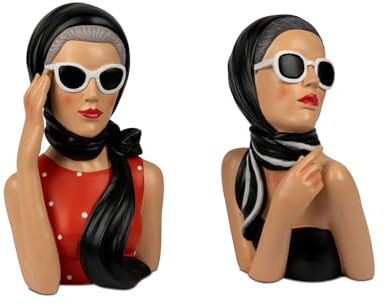 formano 2er Sparset Deko-Büste Dame im Vintage Hollywood Stil Handbemalt Figur - Bunte Skulptur 27cm groß Women Dekoration Geschenk Damen Skulptur mit Sonnenbrille für Wohnzimmer Schminktisch Büro