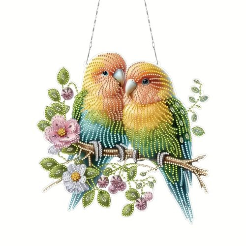 Weihnachts Diamond Painting Vogel Fensterbilder,5D Doppelseitiges Diamant Painting Anhänger mit Kette,DIY Diamant Painting Girlande,Anhänger Bastelset Diamanten Painting für Weihnachtsdeco (01)