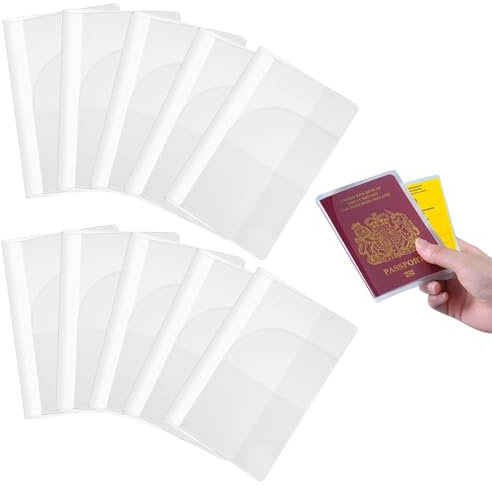 10 custodie impermeabili per passaporto, in vinile trasparente, con tasche extra per carte e biglietti, copertura per passaporto trasparente per adulti, in plastica satinata, per passaporto