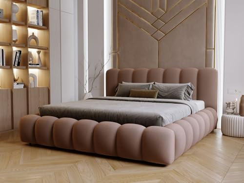 GRAINGOLD Averia Bett 180x200, Polsterbett mit Bettkasten, Polsterbett mit Stauraum, Samt, mit Lattenrost, mit Kopfteil, ohne Matratze (Braun, 180x200)