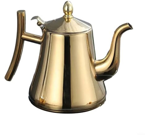 Gdfnmogo Edelstahl-Teekanne, mit integriertem Filter, Kaffeekanne, Wasserkocher, für Induktionsherd, Gasherd, Teebereiter, großer Brühbehälter (2,0 l Gold)