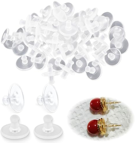 100 Stück Große Transparente Silikon Ohrstopper für Ohrringe, Weiche Sicherheitsverschlüsse aus Silikon, Komfortable Rückseiten Kupplung für Ohrstecker, Ersatz Silikonpads Schmuckzubehör