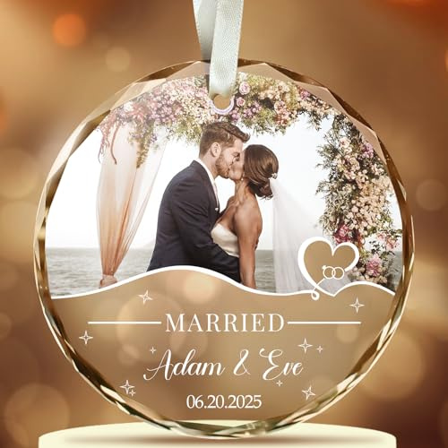 Personalisierte Weihnachtskugeln mit Foto Namen Hochzeitstag Kristall Weihnachtsbaumschmuck Ornament Geschenke für Paare Braut und Bräutigam