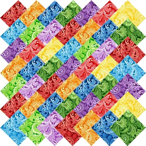 12x12 50pcs Cotton Fabric Squares for Sewing Quilting Supplies- Paisley | Good quality wonderful colors beautiful patterns soft and sturdy 100% cotton fabric squares perfect for quilting projects