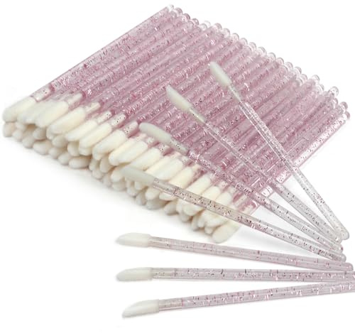 50 PCS Disposable Lip Brushes PYGHAP Degradable Paper Rod Brush Lip Brush Wands MakeUp Brush Lipstick Applicator Makeup Tool (Crystal Pink-100PCS)
