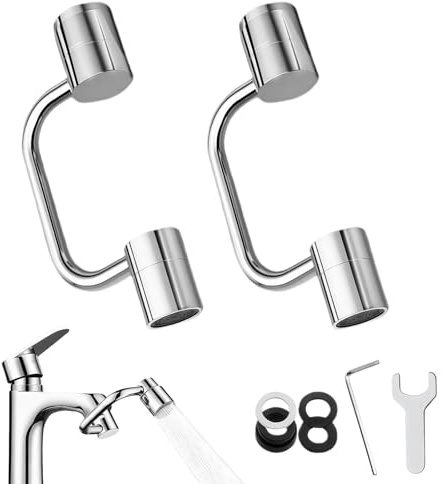2 Stück Wasserhahn Aufsatz Schwenkbar, 1080° Drehbarer Multifunktionaler Verlängerungshahn, 2 Modi Wasserhanhnaufsatz Faucet Extender, Perlatoren für Wasserhähne für Bad und Küche (Silber)