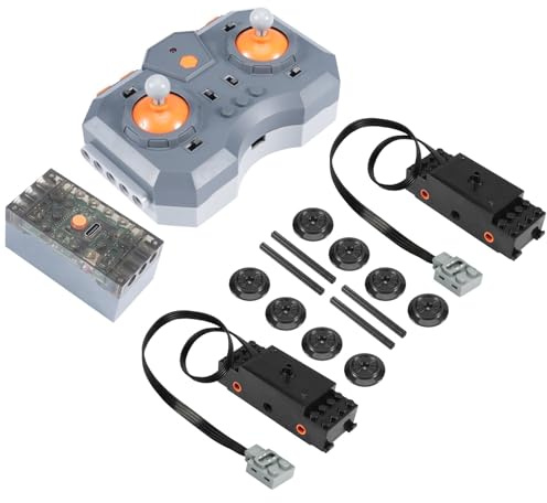 Power Functions Zug Motor Set, QIQIAZI Technik Motoren Set mit Zugmotor mit Achsen & Rädern,Wiederaufladbarer Fernbedienung und Batteriebox, Kompatibel mit vielen Modellen