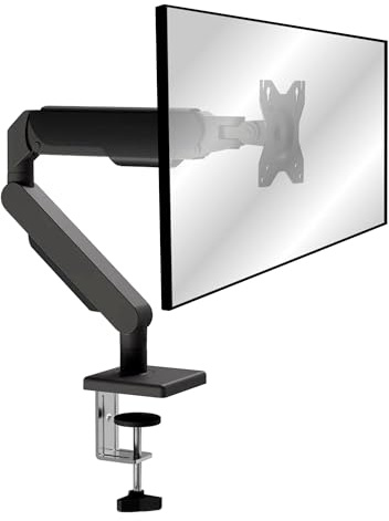 ergonomist Single Monitor Arm Desk Mount, 17-32 Inch Screen, VESA 75-100mm | Height Adjustment Tilt Swivel Rotation Ergonomic Gas Spring Portable Moniter Stand Riser Cable Management, Single Arm Black