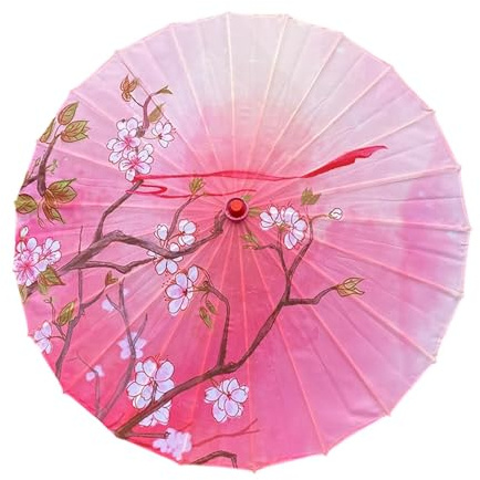 FashionCha Parasol Chinois Traditionnel Orientale avec Motifs de Fleurs Accessoire Déco et Costume Fabriqué en Bois et Soie Résistant à La Pluie Adapté, Style D
