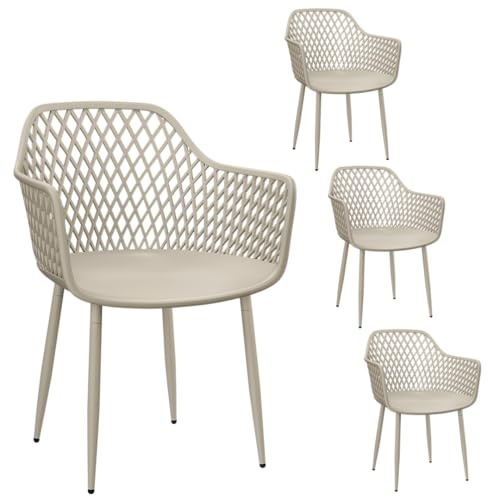 STEELSØN Quasira Gartenstühle 4er Set – Gartensessel wetterfest & UV-resistent – Outdoor Stühle für Balkon/Garten/Terrasse – Loungesessel Taupe bis 120 kg – Schalenstuhl aus Kunststoff mit Armlehnen