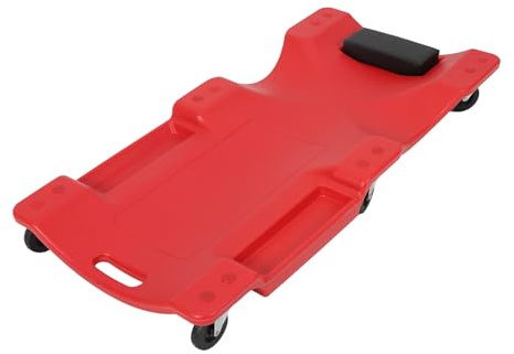 Werkstatt-Rollbrett 40 aus HDPE, Profi Rollbrett Werkstatt mit 159 kg Tragkraft, Niedriges Profil, 6 Drehbare Rollen, Gepolsterte Kopfstütze, Dual-Werkzeugablagen, öl- und chemikalienbeständig,Rot
