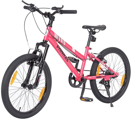 kowdom Bicicletta per bambini da 20 pollici, mountain bike rosa, mountain bike con cambio a 6 marce, freno a V, robusto telaio in acciaio, per ragazzi e ragazze 6-10 anni
