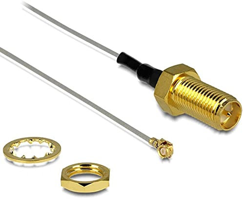 Delock Antennenkabel RP-SMA Buchse zum Einbau zu MHF® I Stecker 1.13 20 cm Gewindelänge 10 mm 6 GHz