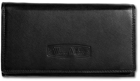 Money Maker Damen Frauen Kellnerbörse Geldbörse schwarz Leder 17x4x10cm OPJ703S Leder Kellnerbörse