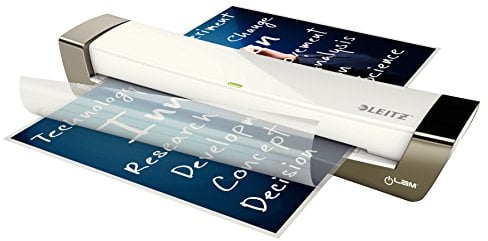 Leitz A3 Laminiergerät, Für 80 bis 125 mic Laminierfolien, inkl. Laminierfolien Starterkit, schnelles Laminieren, ideal für den Einsatz in Büro & Schule, Weiß/Silber, iLam, 72530084