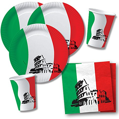 DH-Konzept 40-teiliges Party-Set Italien - Teller Becher Servietten für 10 Personen
