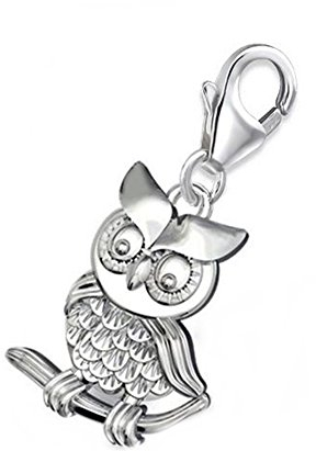 Goldene Hufeisen Eule Karabiner Charm-Anhänger für Bettelarmband oder Kette 925 Sterling Silber