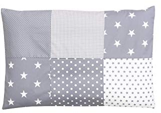 ULLENBOOM ® Kissenbezug 40x60 Kinder & Baby Graue Sterne (Made in EU) - Kopfkissenbezug aus Baumwolle mit Reißverschluss, Bezug auch für Dekokissen geeignet, Motiv: Sterne, Patchwork Design
