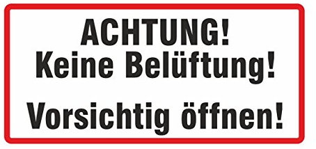 Aufkleber, Achtung keine Belüftung, Hinweis, Größe 30 x 14,5 cm