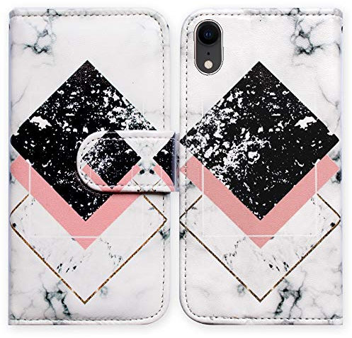 Bcov iPhone XR Case, Black White Marble Folio Case Wallet Leather Cover Case with ID Credit Card Slot Holder Stand For iPhone XR