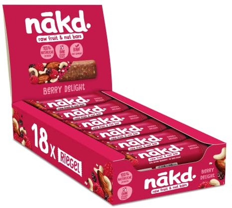 Nākd. Berry Delight | Kaltgepresste Frücht & Nüssriegel | 18 x 35g (630g) | Vegan | Glutenfrei | 100% Natürliche Zutaten | Ohne Zuckerzusatz