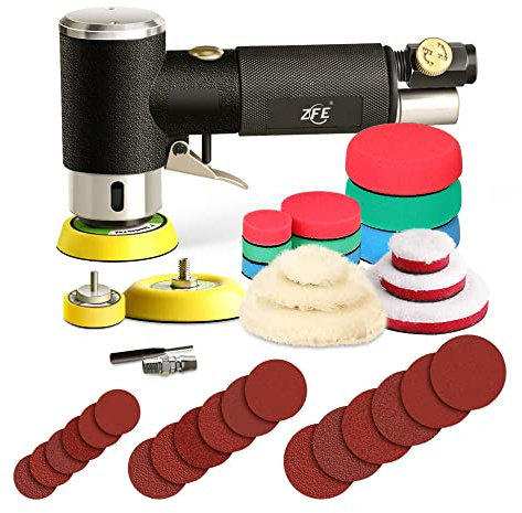 ZFE - Mini lijadora de aire, lijadora orbital aleatoria de 1/2/3 pulgadas, mini lijadora neumática para trabajo corporal automático, lijadoras y pulidoras de alta velocidad con 15 almohadillas de
