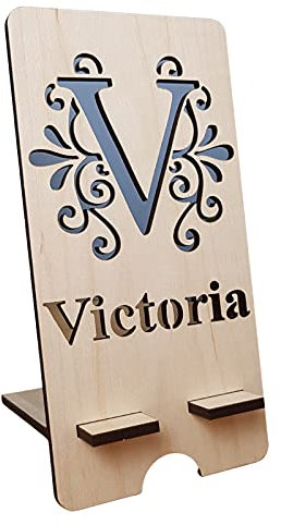 Mobile Phone Stand - Personalised with Name and Initial - Available in Wood Veneer or Acrylic - Fits Most Types of Phones