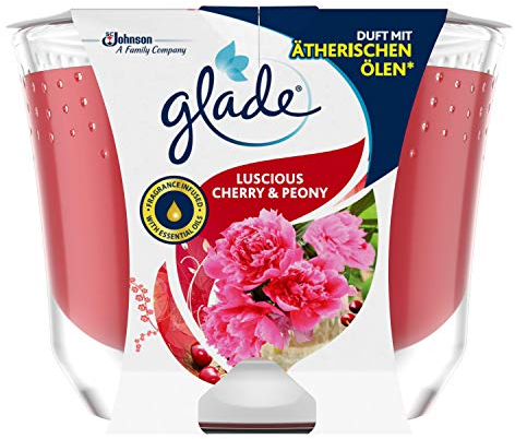 Glade (Brise) Langanhaltende Duftkerze im Glas, Cherry & Peony, bis zu 39 Stunden Brenndauer, 1er Pack (1 x 224g)