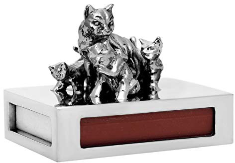 Brillibrum Design Edle Zinn Streichholz-Box mit dekorativer Figur Streichholzschachtel aus Metall mit Zündhölzer (4 Katzen, Ohne Gravur)