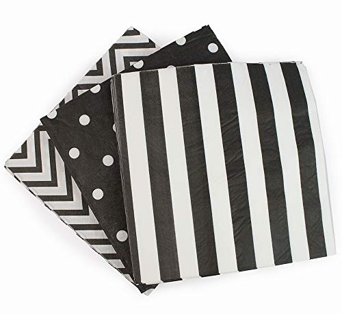 Papierservietten, Weiß / Schwarz, dekorative Dinner-Servietten für Partyveranstaltungen, 60 Stück, gefaltet 16,5 x 16,5 cm, entfaltet 33 x 33 cm