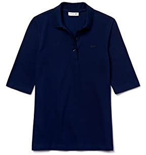 Lacoste Damen Polo-Shirt Kurzarm PF0503, Frauen Polo-Hemd,3 Knopf,Slim Fit,Blau,40