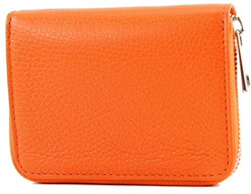 modamoda de P04 Portefeuille pour femme, en cuir véritable, court, style italien, Orange, Small